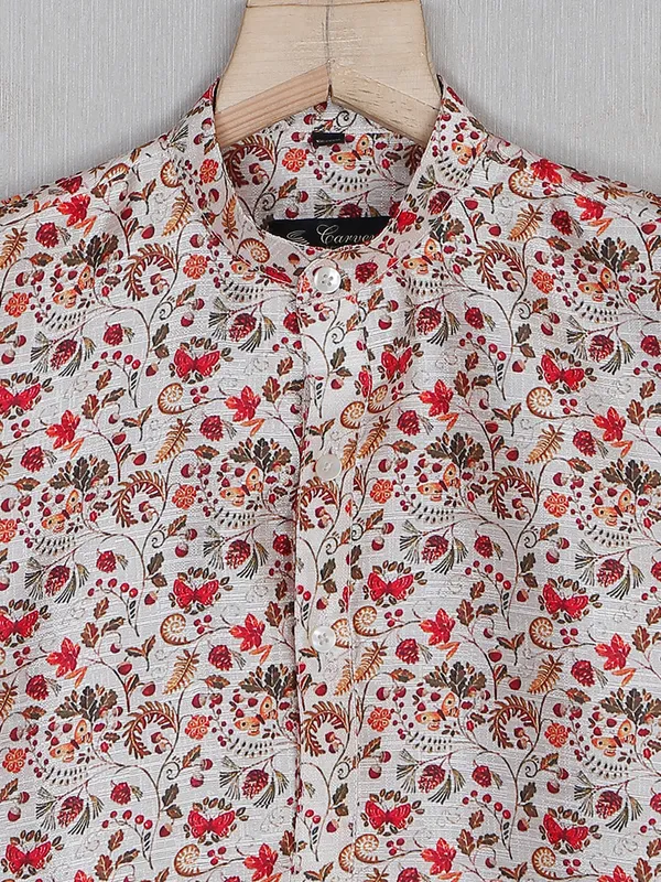 Cream color cotton silk festive kurta suit