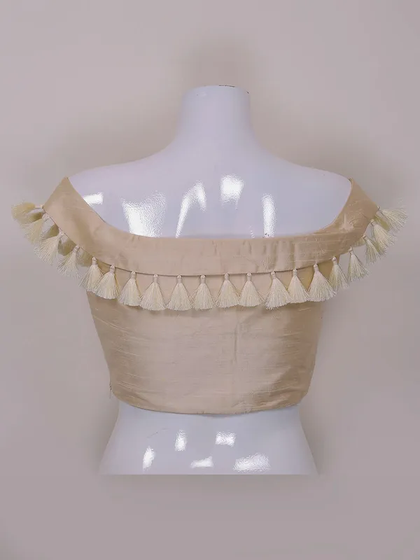 Cream color plain raw silk ready made blouse