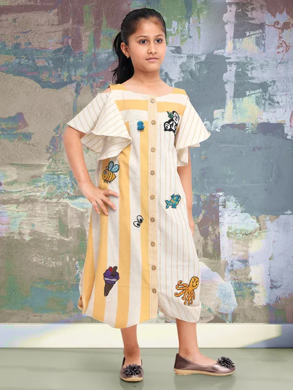 Cream colored stripe pattern cotton dress