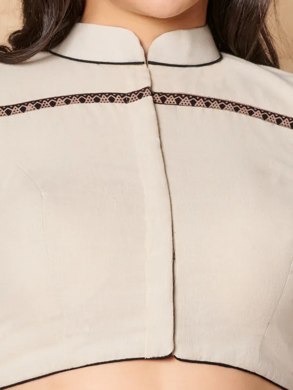 Cream Cotton collared neck ready made blouse