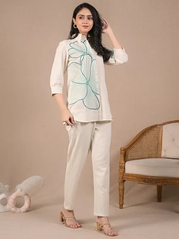 Cream cotton embroidered co ord set