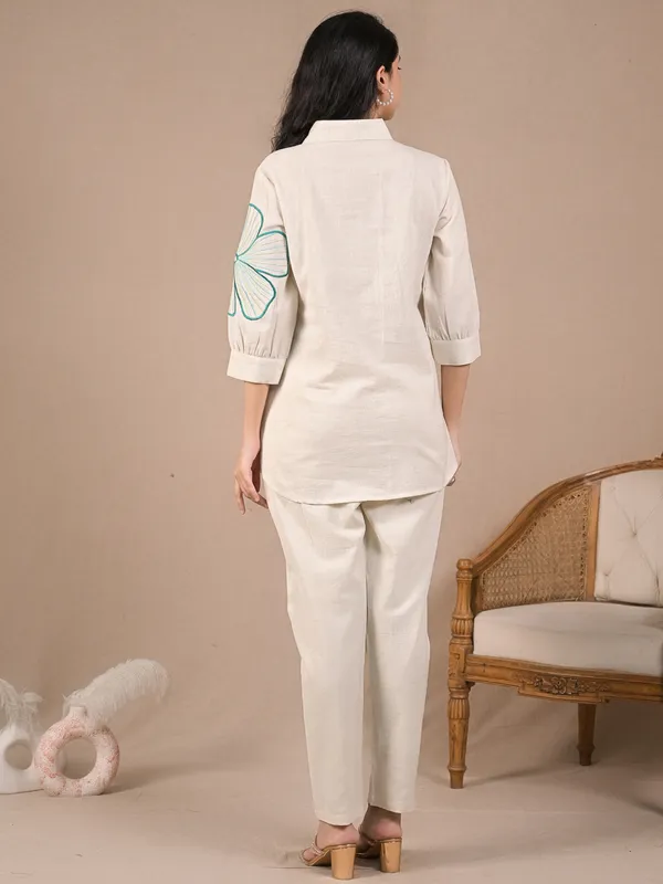 Cream cotton embroidered co ord set