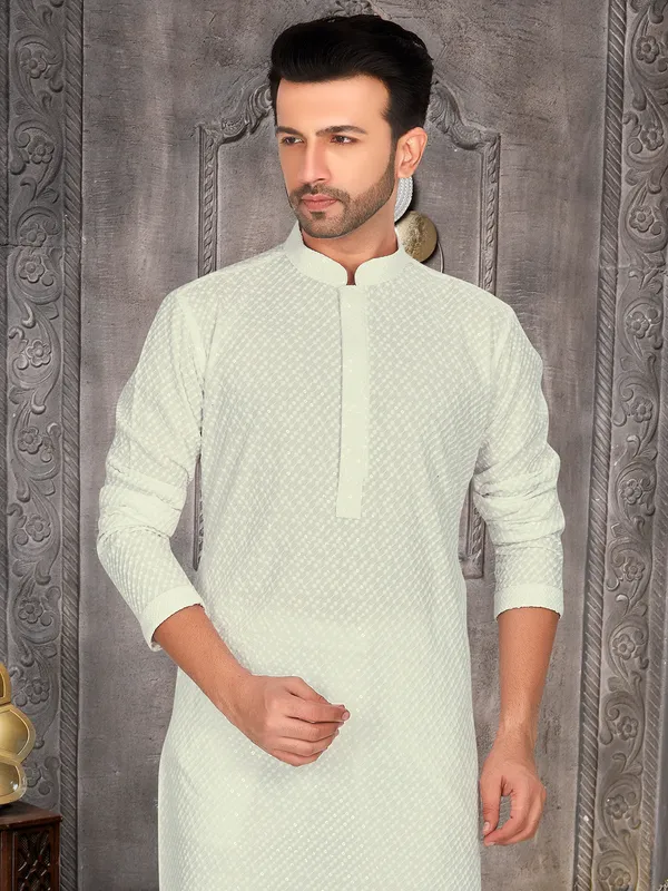 Cream cotton embroidery  Men Kurta pajama