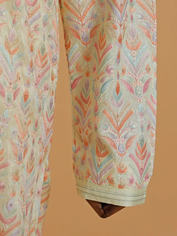 Cream cotton festive style kurta suit