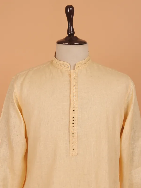 Cream cotton festive wear kurta set