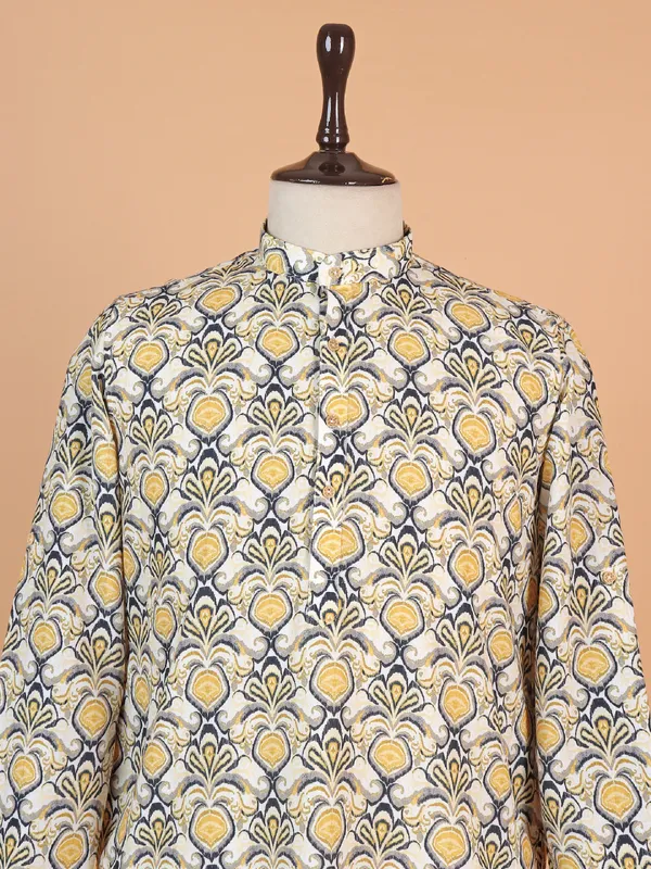 Cream cotton festive wear kurta suit suit for boys