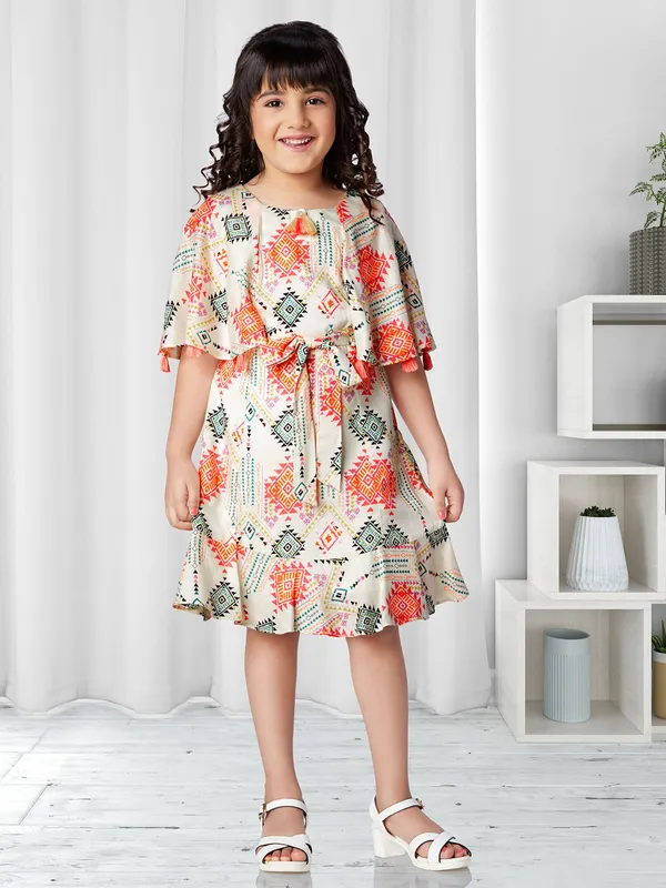 Cream cotton frock for casual