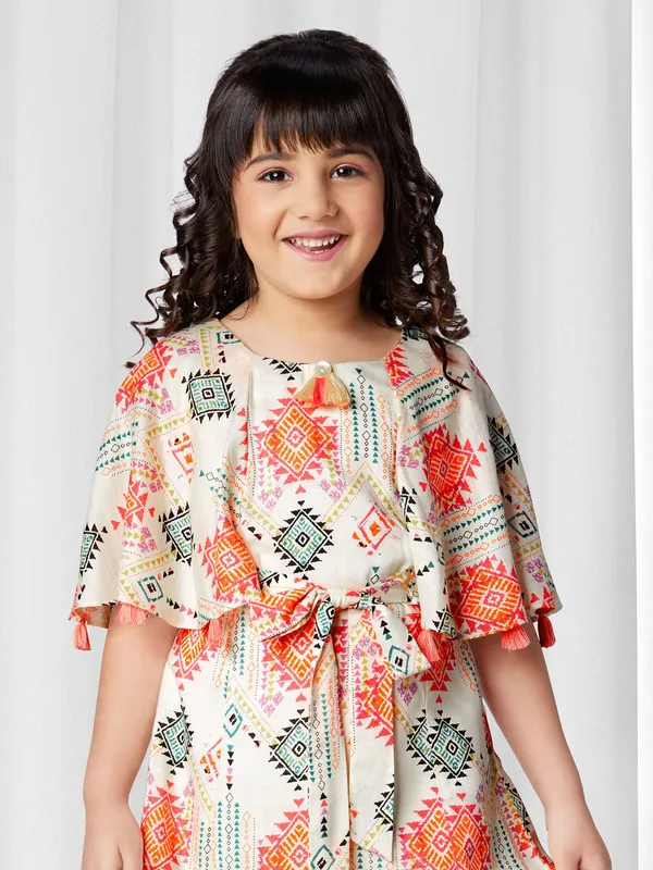 Cream cotton frock for casual
