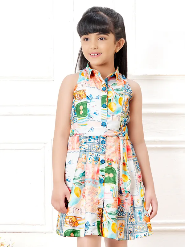 Cream cotton frock with print
