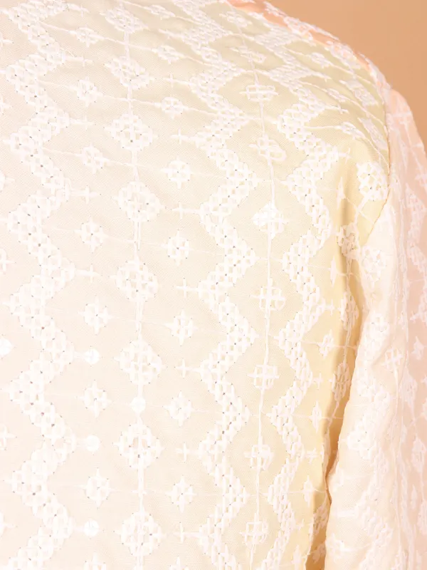 Cream cotton kurta suit with thread work