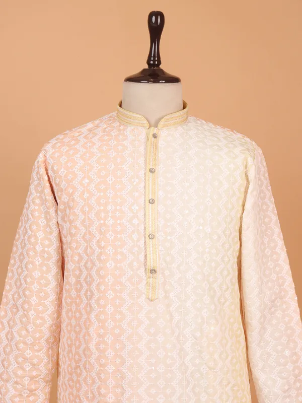 Cream cotton kurta suit with thread work