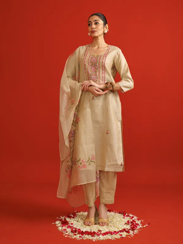 Cream cotton kurti set for women