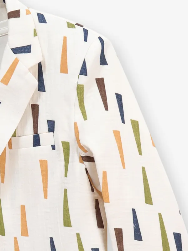 Cream cotton party blazer for boys