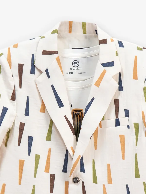 Cream cotton party blazer for boys