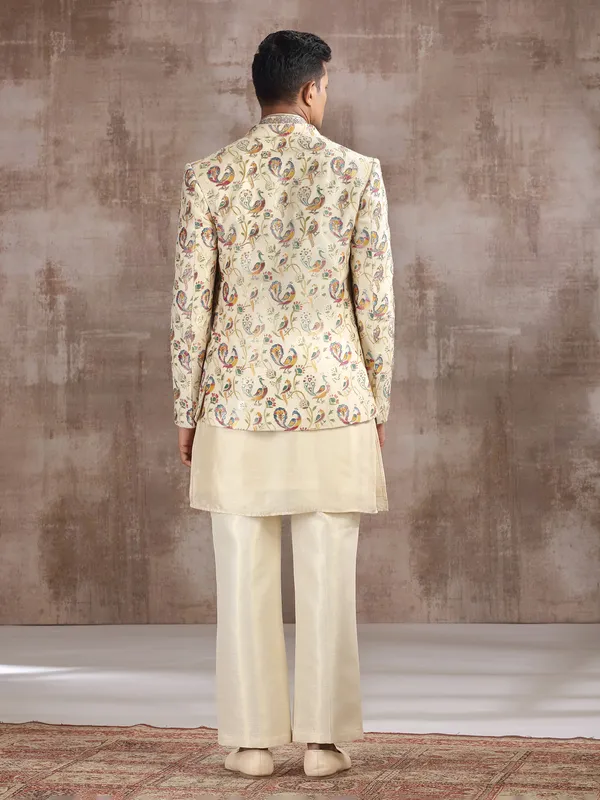 Cream cotton silk indo western with diamond work