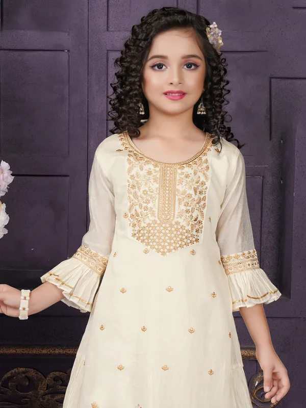 Cream cotton silk salwar suit for girls