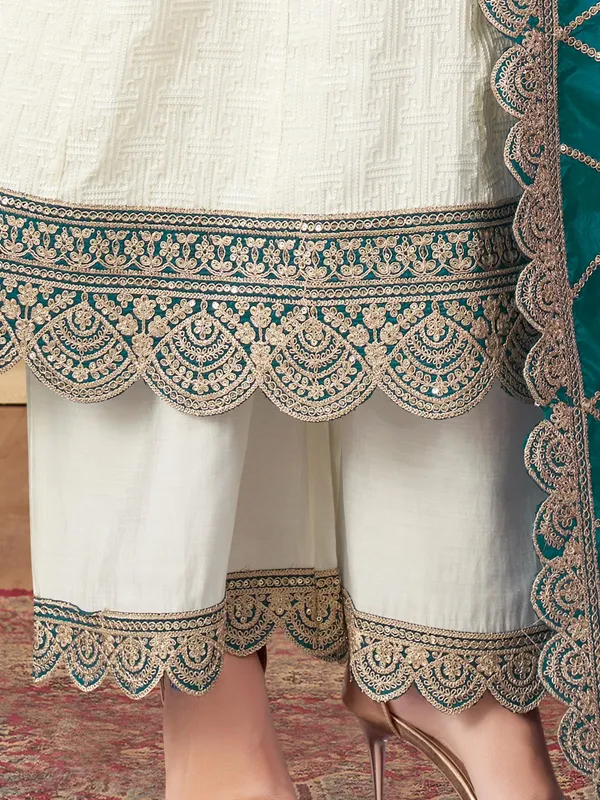Cream cotton silk salwar suit with dupatta