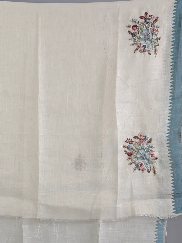 Cream cotton silk saree for festive wear