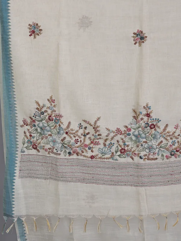 Cream cotton silk saree for festive wear
