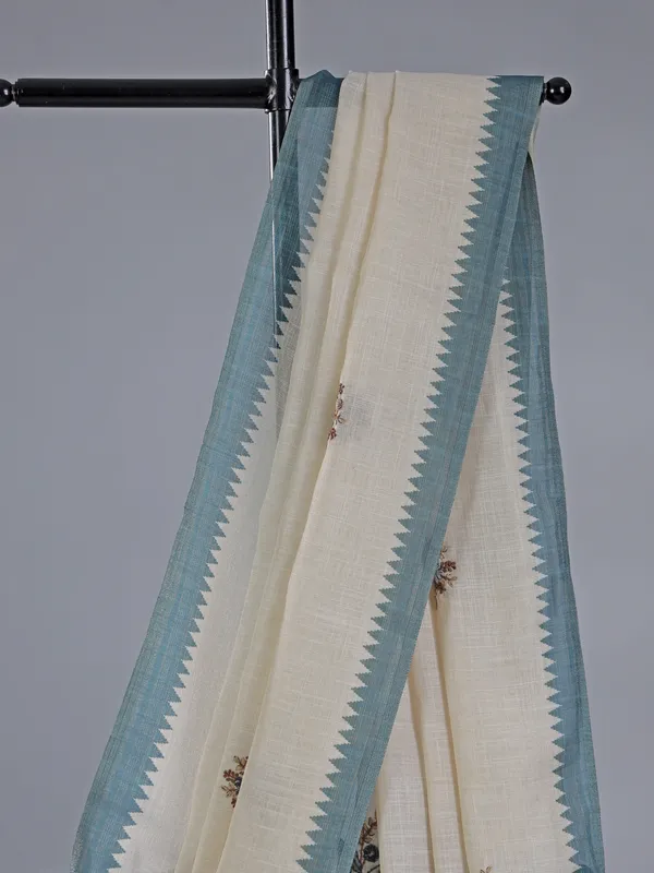 Cream cotton silk saree for festive wear