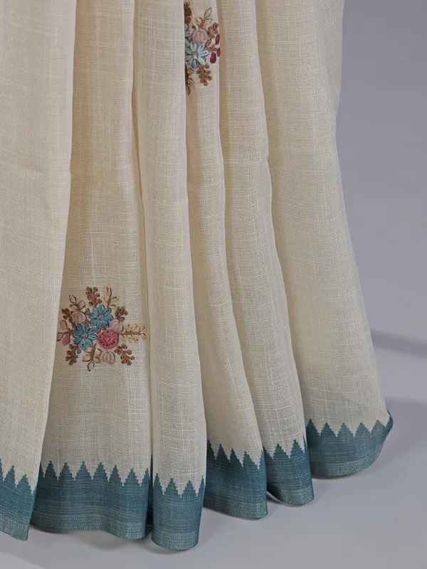 Cream cotton silk saree for festive wear