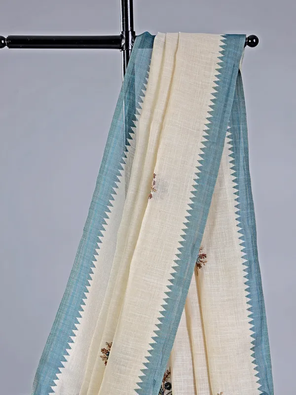 Cream cotton silk saree for festive wear