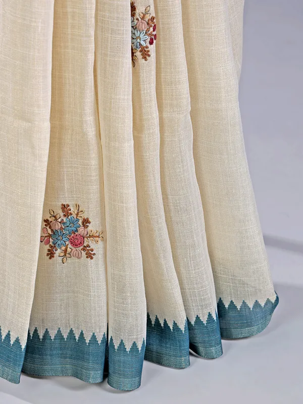 Cream cotton silk saree for festive wear