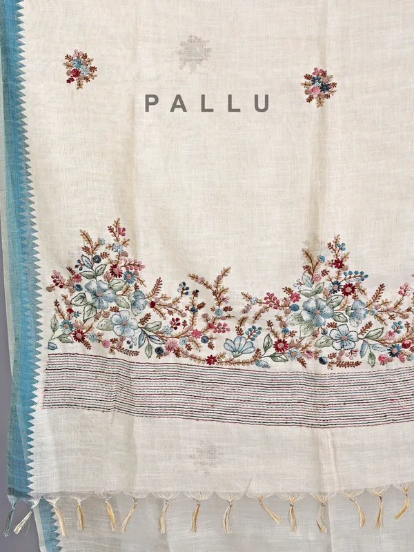 Cream cotton silk saree for festive wear