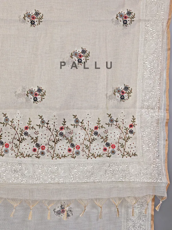 Cream cotton silk saree with embroidered elegance