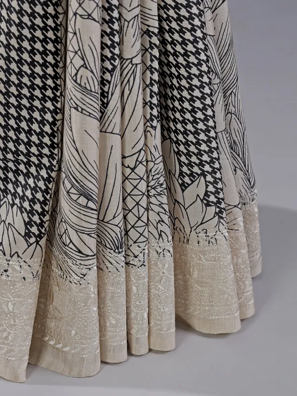 Cream cotton silk saree with print