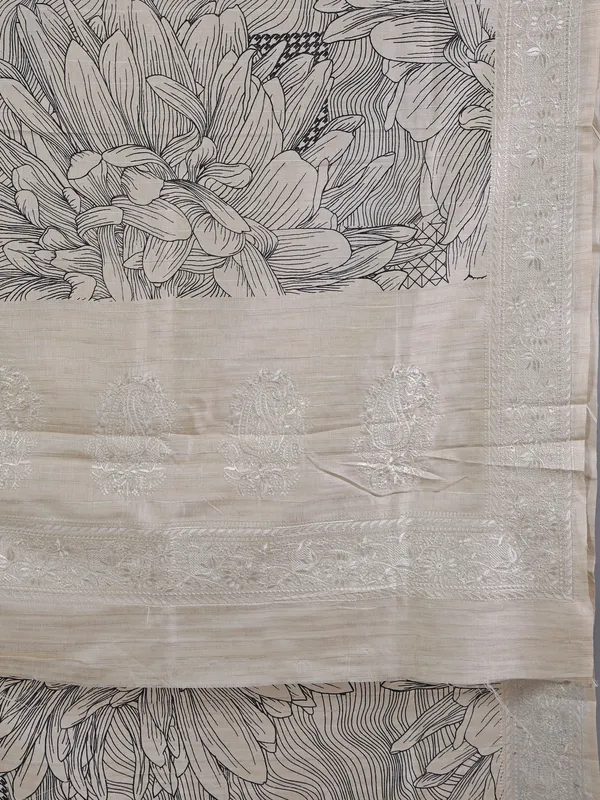 Cream cotton silk saree with print