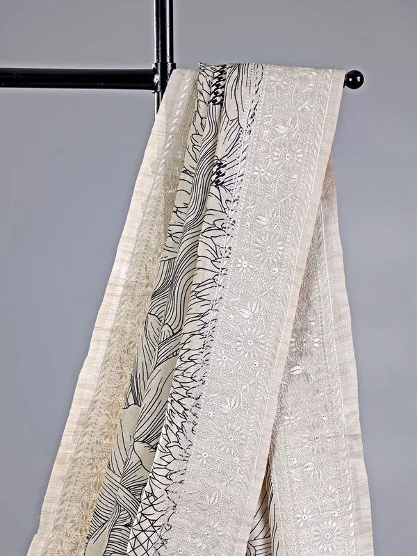 Cream cotton silk saree with print