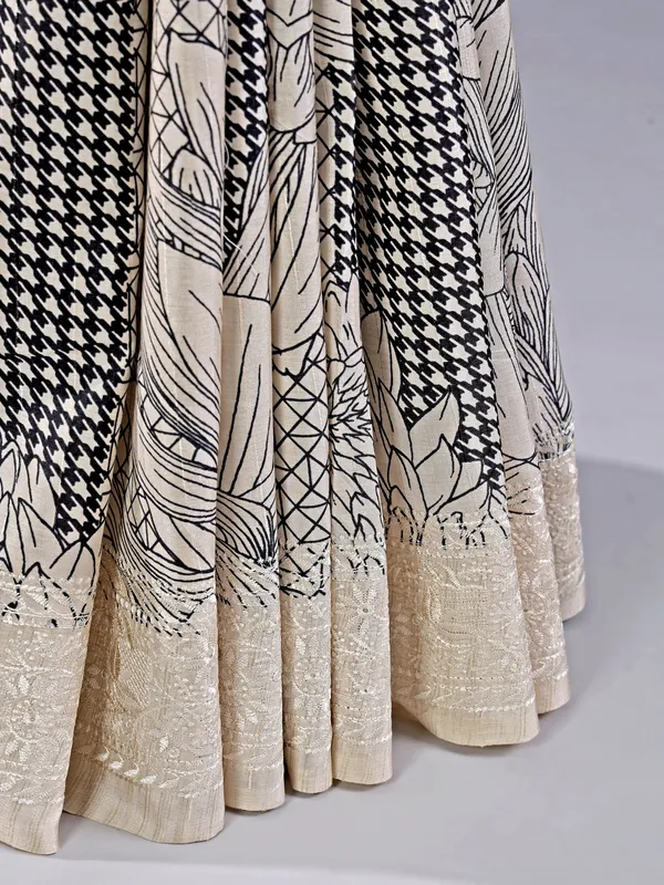 Cream cotton silk saree with print