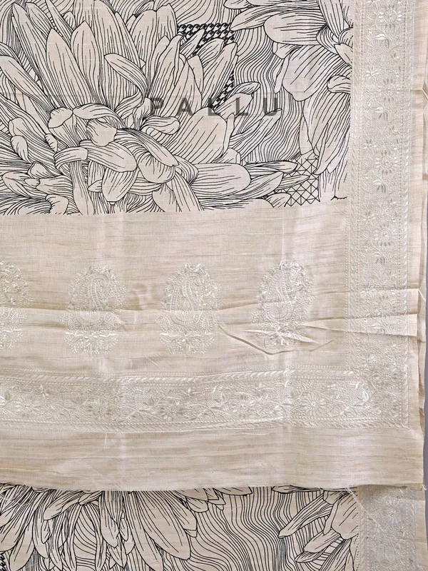 Cream cotton silk saree with print