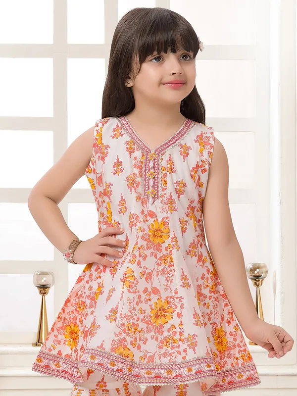 Cream cotton silk sharara suit with gota work