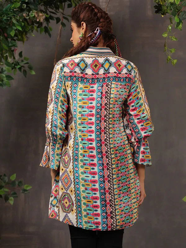 Cream cotton tunic top with chic print