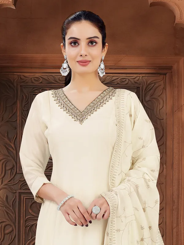 Cream cotton zardosi work salwar suit