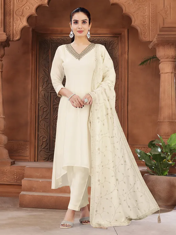 Cream cotton zardosi work salwar suit
