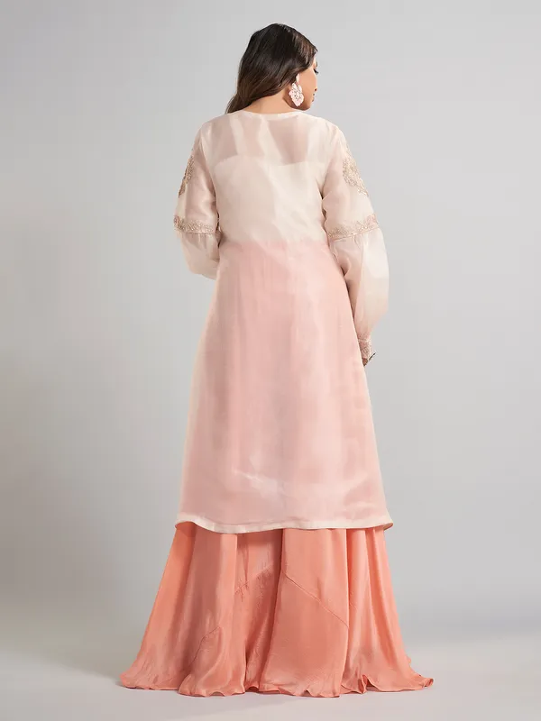 Cream designer pakistani tissue and satin silk palazzo suit