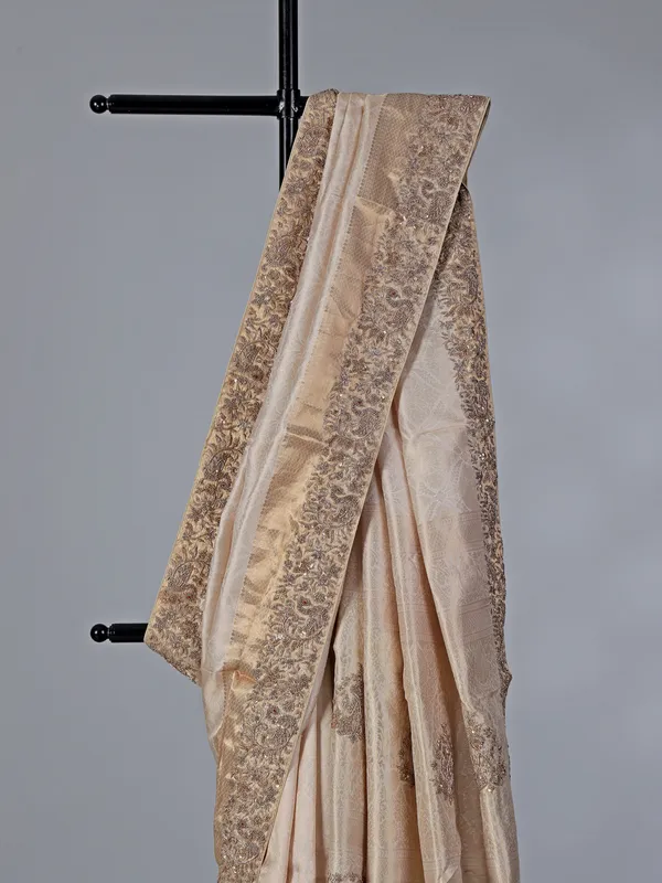 Cream designer tissue silk saree