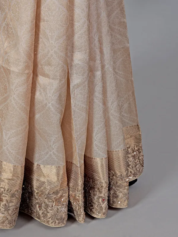Cream designer tissue silk saree
