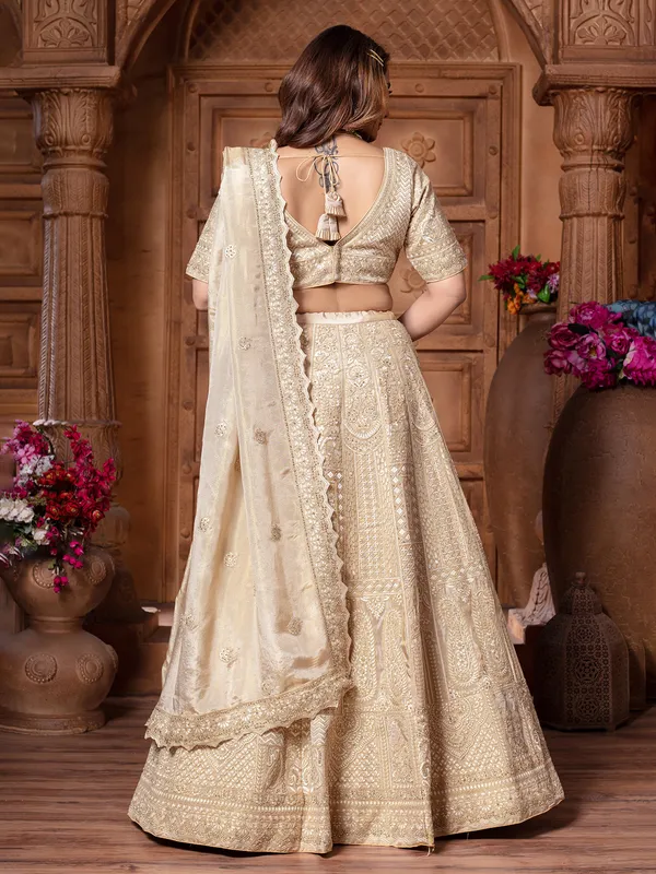 Cream diamond work tissue silk lehenga choli
