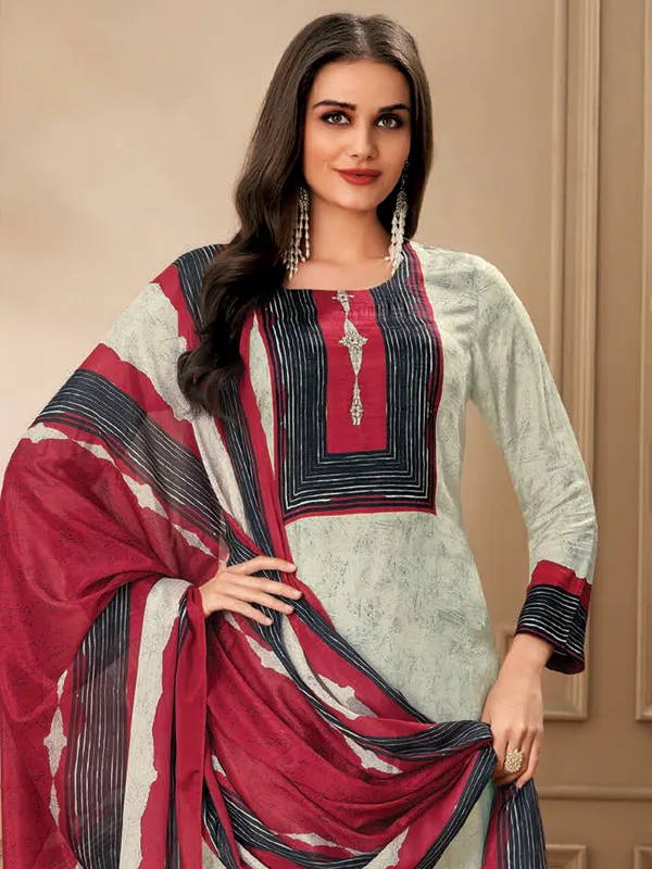 Cream dola silk salwar suit with print