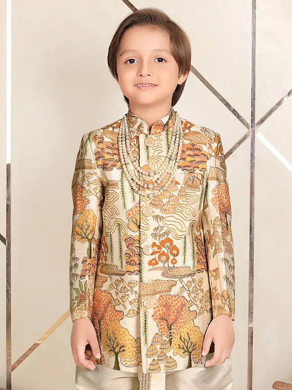 Cream fabulous terry rayon indo western for boys
