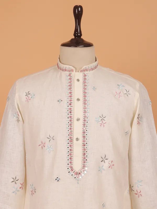 Cream festive wear kurta set for men