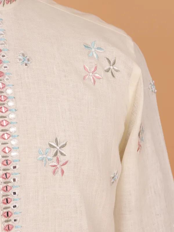 Cream festive wear kurta set for men