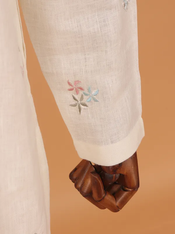Cream festive wear kurta set for men