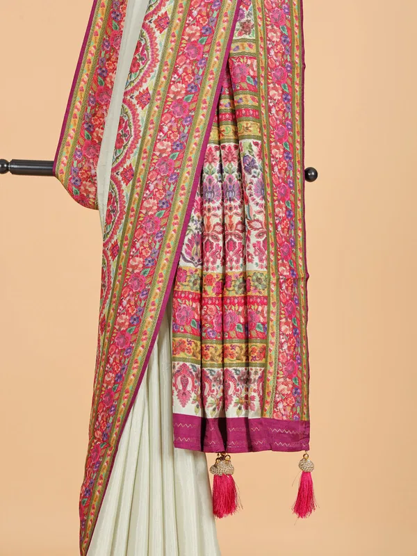 Cream festive wear saree in stunning silk