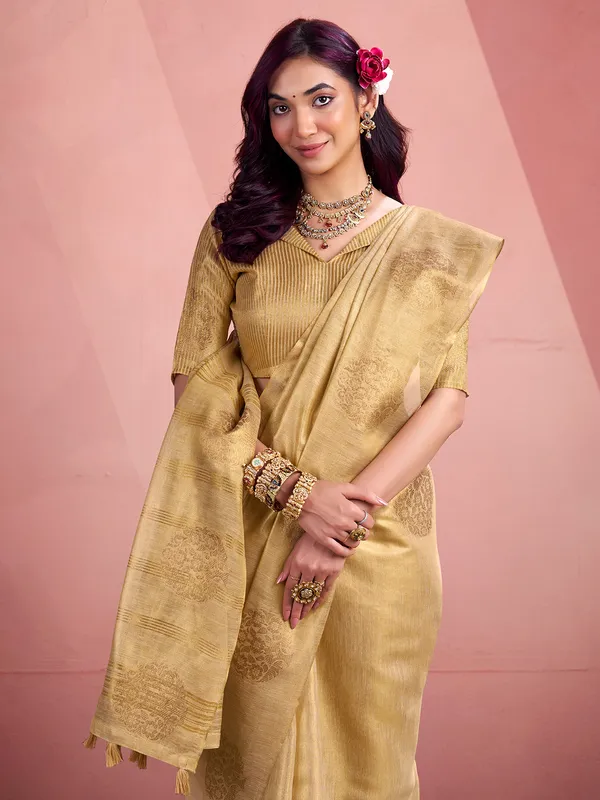 Cream festive wear saree in tissue silk
