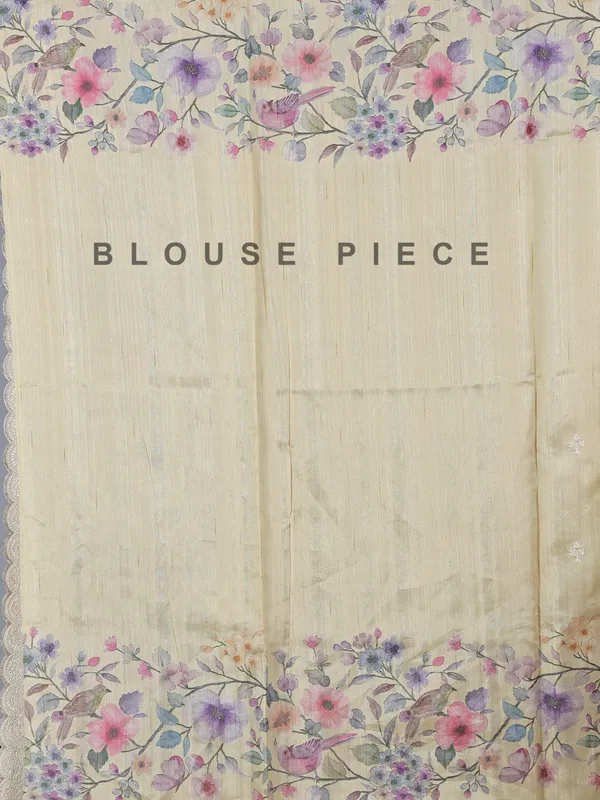 Cream floral art silk saree with embroidery and resham work
